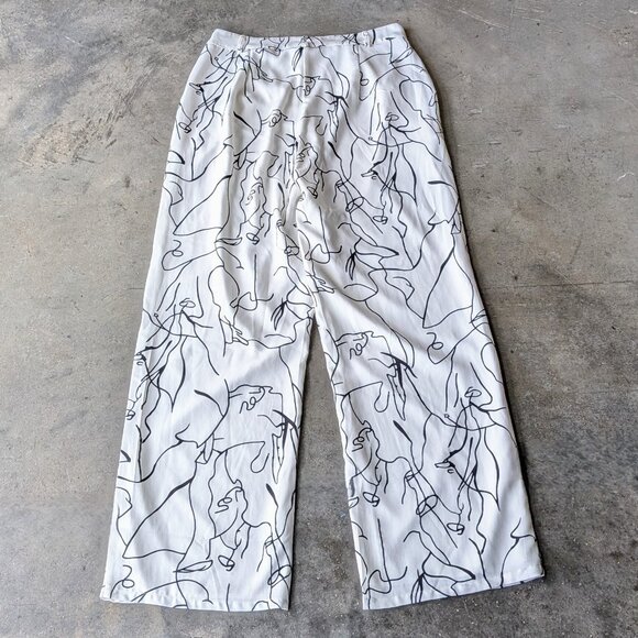 Le Lis White Black Abstract Lines Pattern Wide Leg Trousers Pants large - Picture 7 of 7